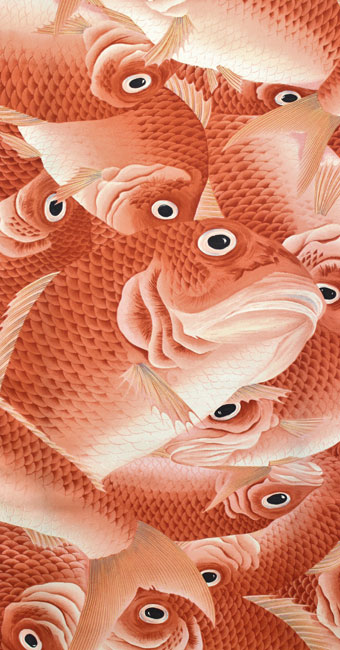 岡重の正絹長襦袢「赤の鯛」 - 篠田商事株式会社